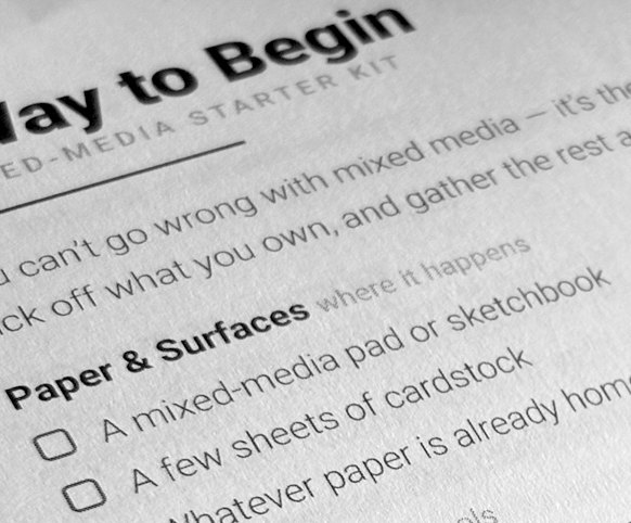 Ways to begin, the starter kit list inside the book