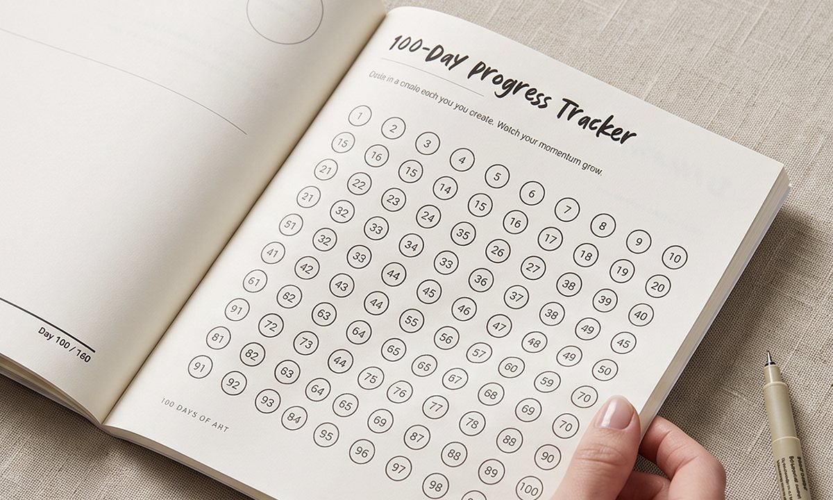 The 100 day tracker page inside the book