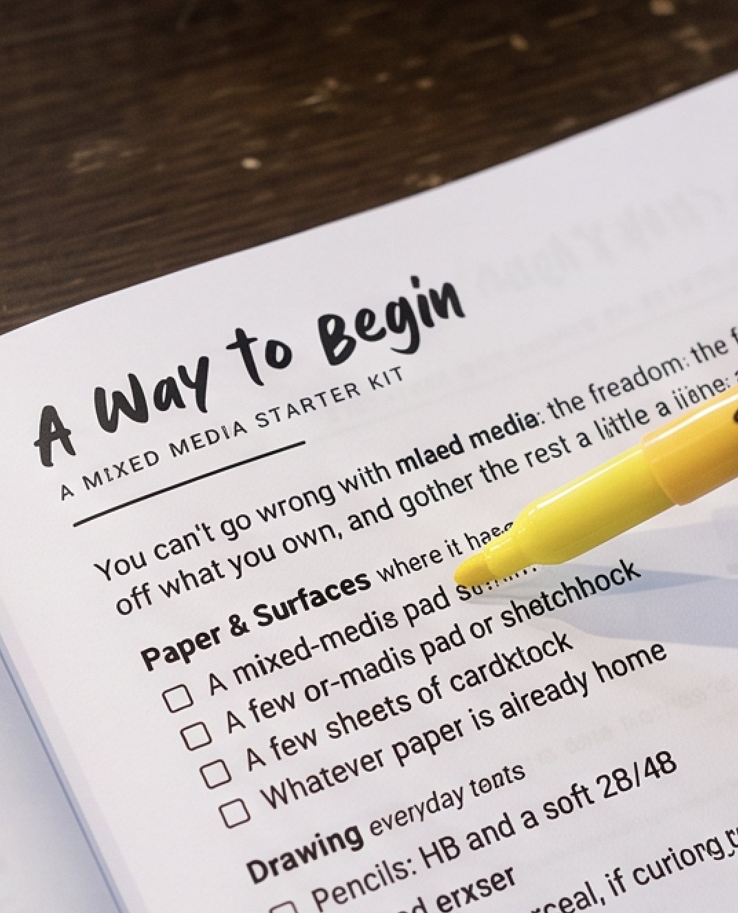 Making marks on a page inside the book