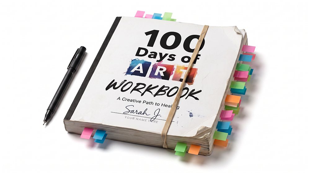 A well used copy with an elastic and sticky note