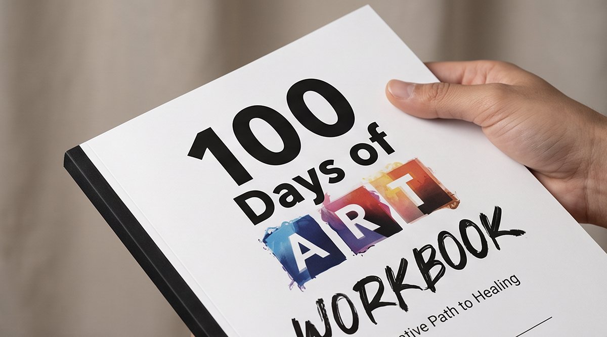 David Zak holding the 100 Days of Art Workbook